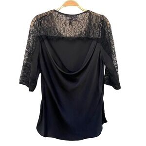 BCBGMAXAZRIA Whimsigoth Lace Blouse Top Women S Black Coquette Cutout DrapedBack
